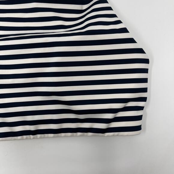 Athleta Navy Blue White XSmall Striped High Neck Mudra Sports Bra Cut Out Back - Picture 6 of 12